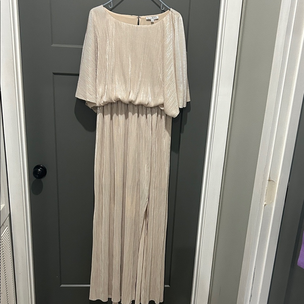 Pleated Blouson Maxi Dress in Champagne